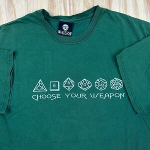 Vintage Y2K 2000s Faded Jinx Dungeons & Dragons Dice T Shirt Green L DnD